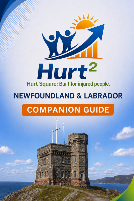 Cover of the Newfoundland and Labrador MVA Companion Guide by Hurt Square, a fillable car accident claim and recovery guide for the province.