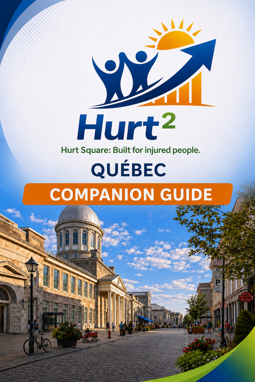 Cover of the Quebec MVA Companion Guide by Hurt Square, a fillable car accident claim and recovery guide for Quebec and the SAAQ.