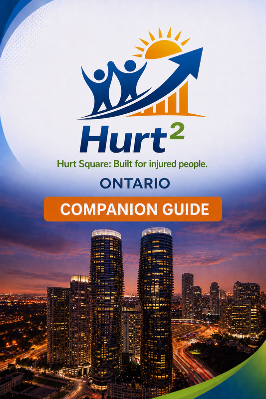 Cover of the Ontario MVA Companion Guide by Hurt Square, a fillable car accident claim and recovery guide for Ontario.