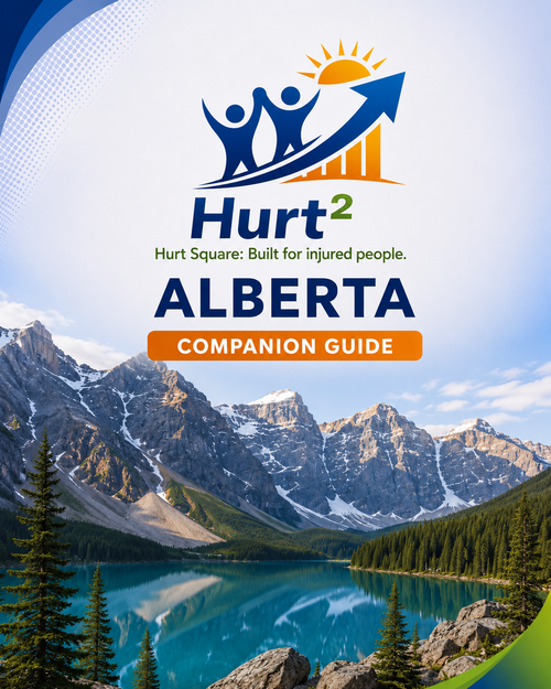 Cover of the Alberta MVA Companion Guide by Hurt Square, a fillable car accident claim and recovery guide for Alberta.