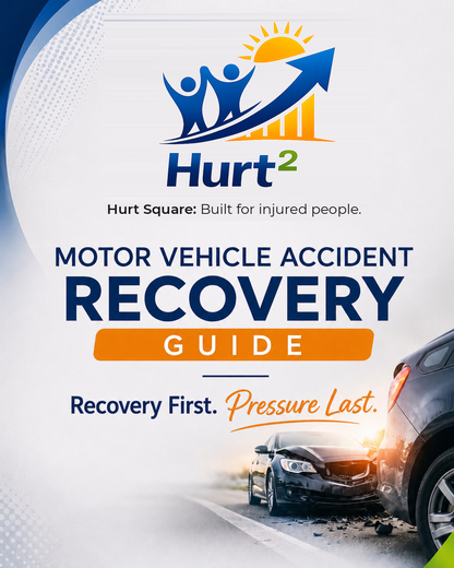 Cover of the National MVA Recovery Guide by Hurt Square, a fillable Canadian car accident claim and recovery guide for use in any province.