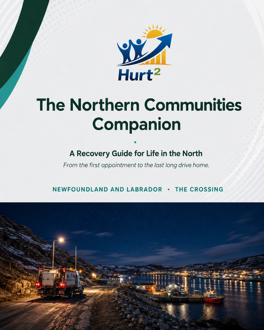 Cover of the Newfoundland and Labrador Northern Companion Guide by Hurt Square, The Crossing edition, a fillable medical travel log for northern workplace injury claims.