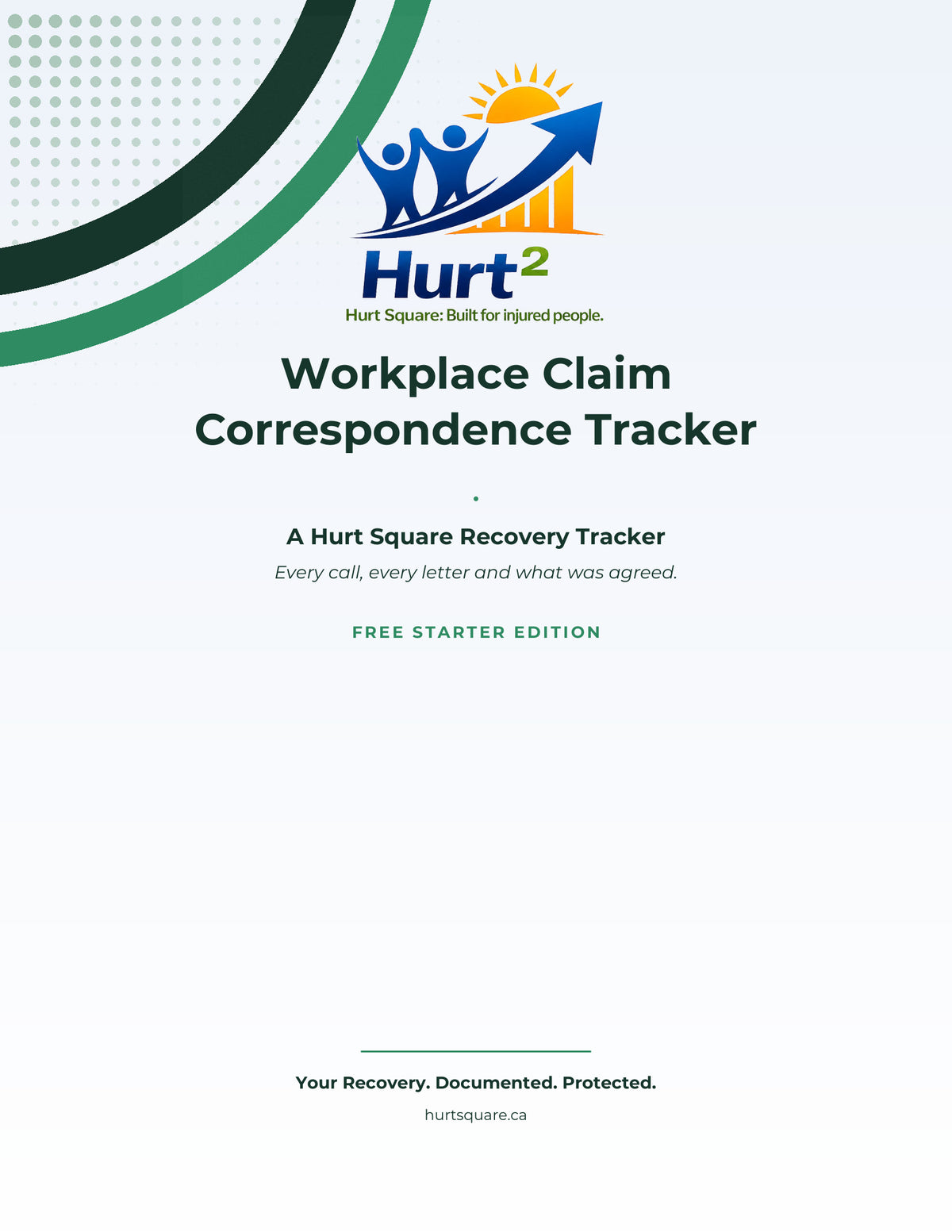 Cover of the free Workplace Claim Correspondence Tracker by Hurt Square, a deadline board and record of board decisions.
