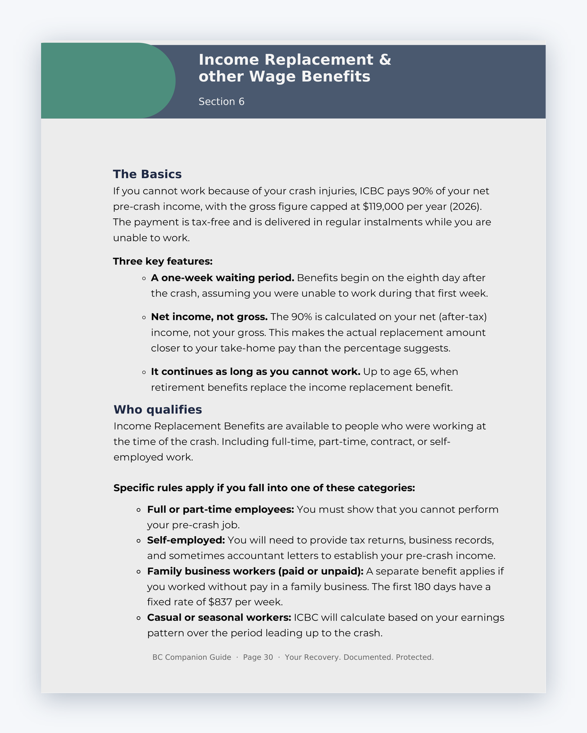 Inside the British Columbia MVA Companion Guide by Hurt Square: Income Replacement and Other Wage Benefits, a plain-language guide to the benefits you may claim.