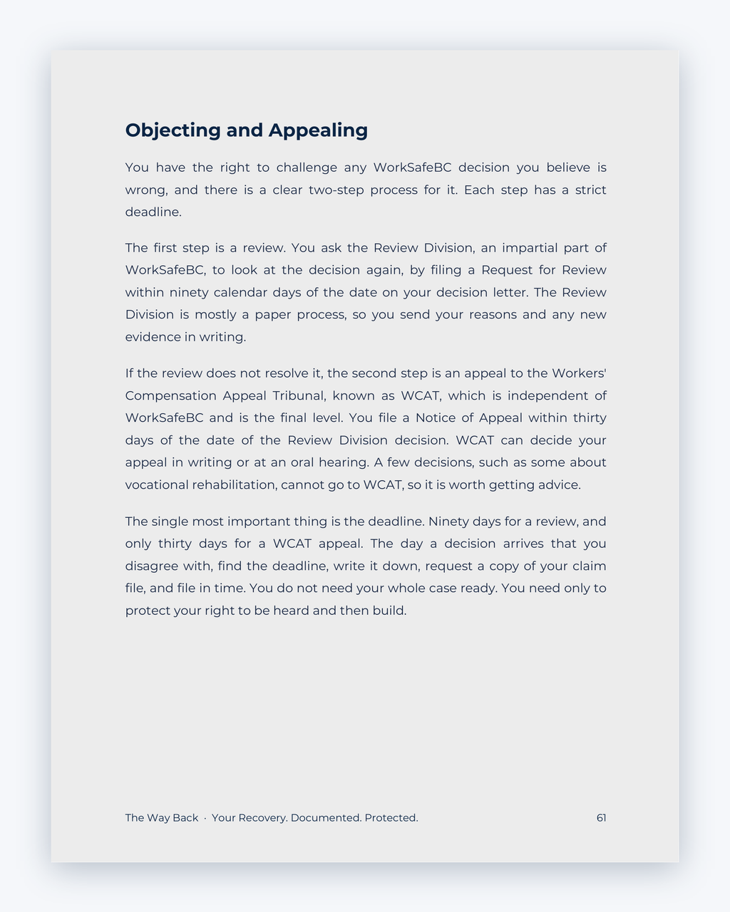 Inside the British Columbia Workplace Injury Companion Guide by Hurt Square: Objecting and Appealing, how to ask for a review when you disagree with a decision.