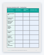 Inside the Manitoba MVA Companion Guide by Hurt Square: Documents Submitted to MPI Tracking Sheet, a fillable page for keeping your own record.