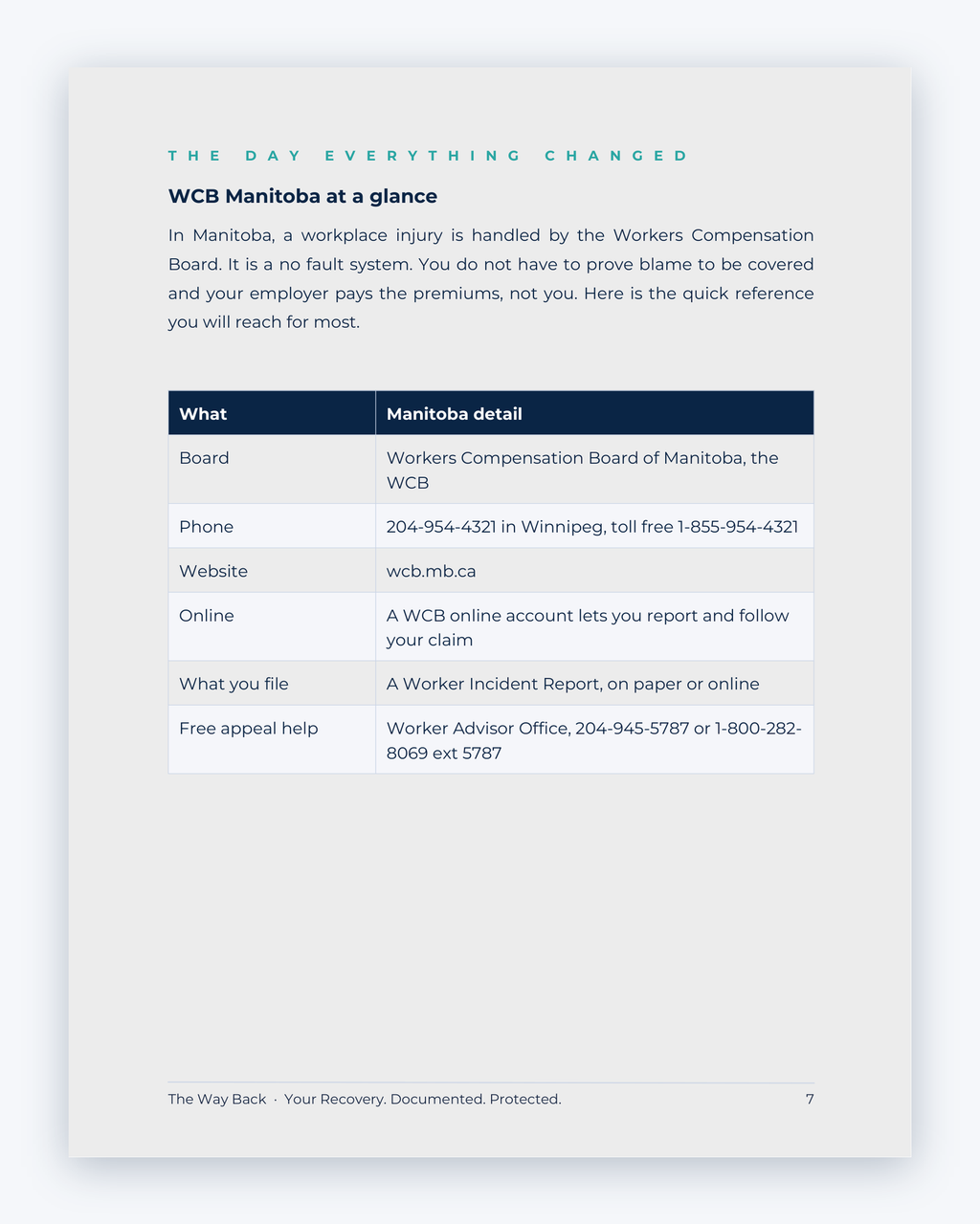 Inside the Manitoba Workplace Injury Companion Guide by Hurt Square: WCB Manitoba at a Glance, a one-page overview of how the system works.