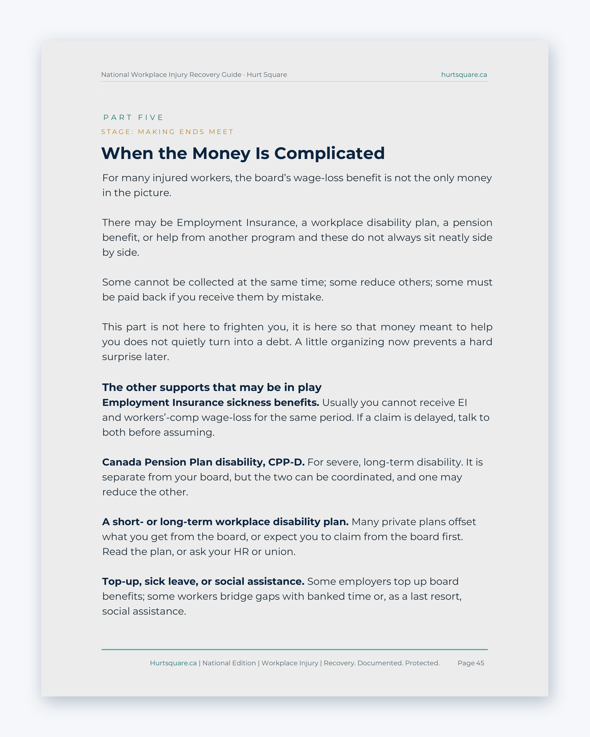 Inside the National Workplace Injury Recovery Guide by Hurt Square: When the Money Is Complicated, how other benefits can overlap with your claim.