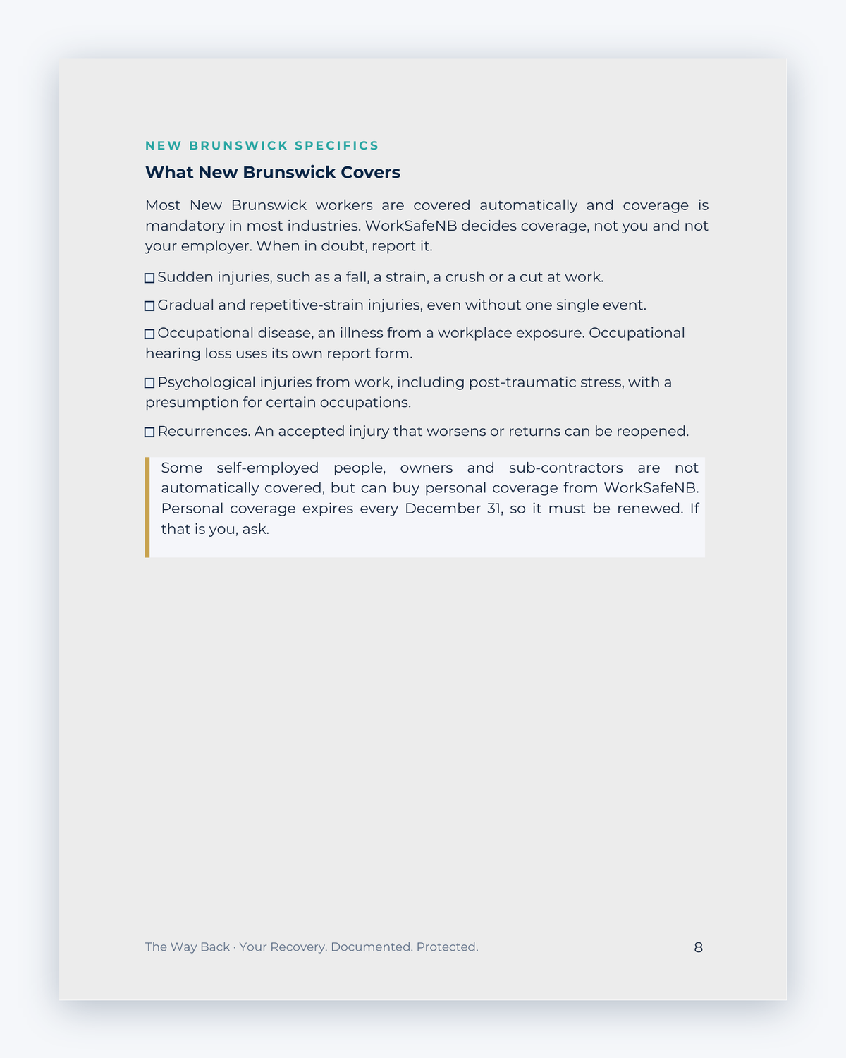 Inside the New Brunswick Workplace Injury Companion Guide by Hurt Square: What New Brunswick Covers, a plain-language guide to the benefits you may claim.
