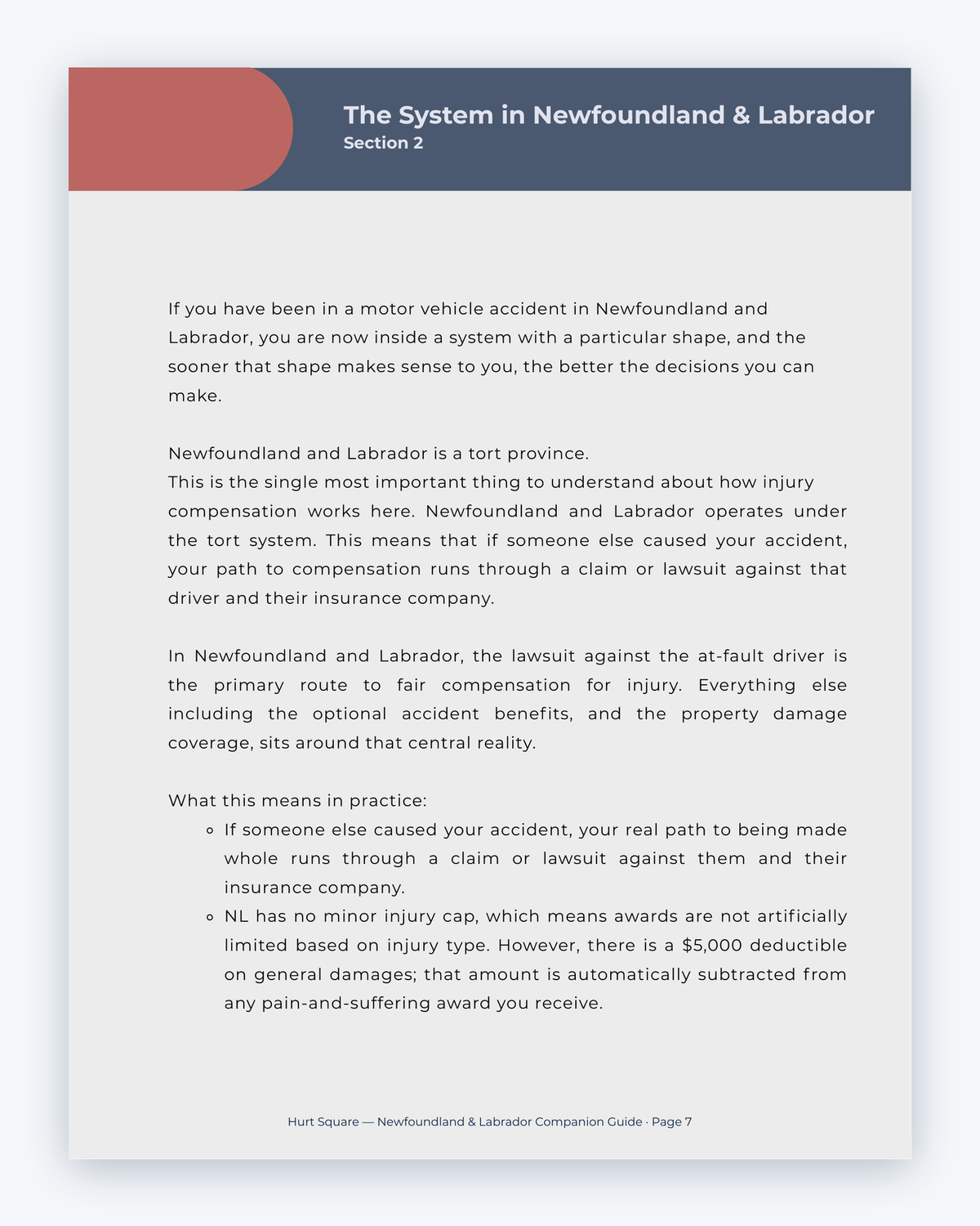 Inside the Newfoundland and Labrador MVA Companion Guide by Hurt Square: The System in Newfoundland and Labrador, a one-page overview of how the system works.