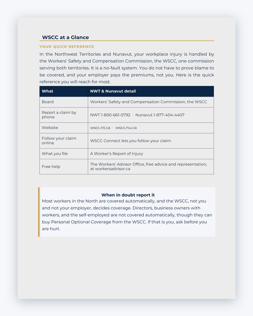 Inside the Northwest Territories Workplace Injury Companion Guide by Hurt Square: WSCC at a Glance, a one-page overview of how the system works.
