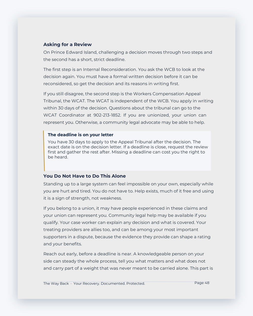 Inside the Prince Edward Island Workplace Injury Companion Guide by Hurt Square: Asking for a Review, how to ask for a review when you disagree with a decision.