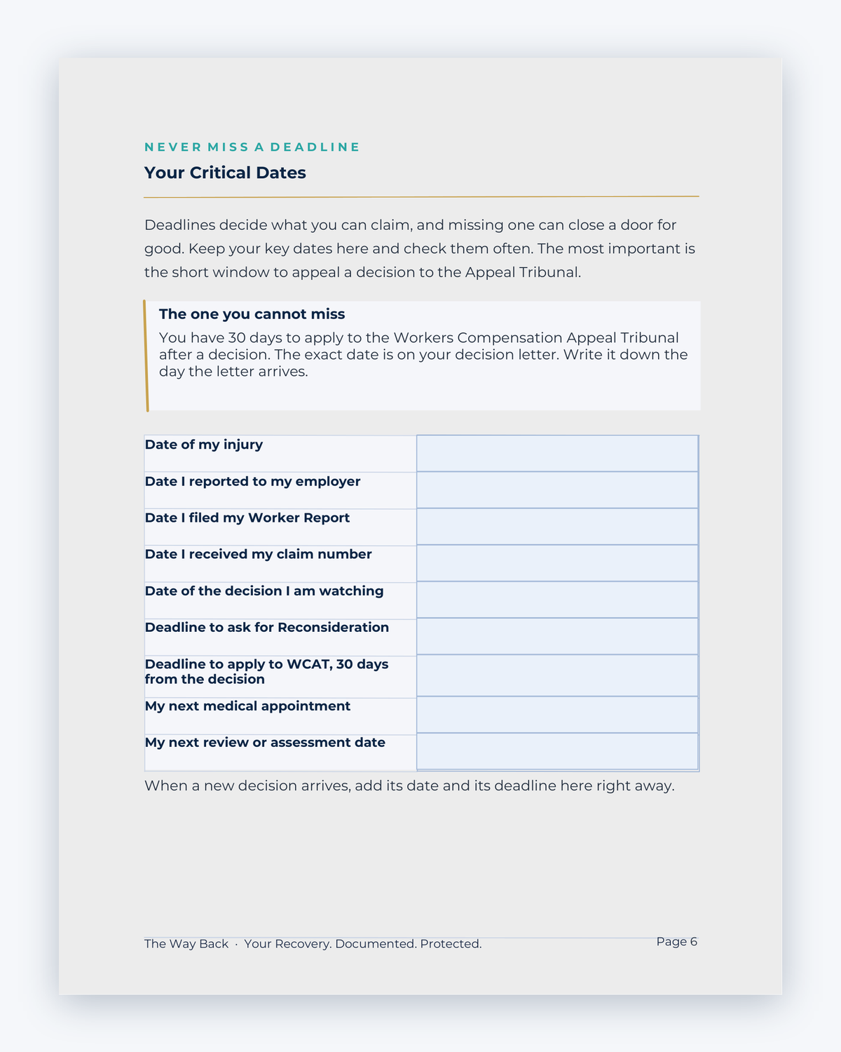 Inside the Prince Edward Island Workplace Injury Companion Guide by Hurt Square: Your Critical Dates, the dates and deadlines to keep track of.
