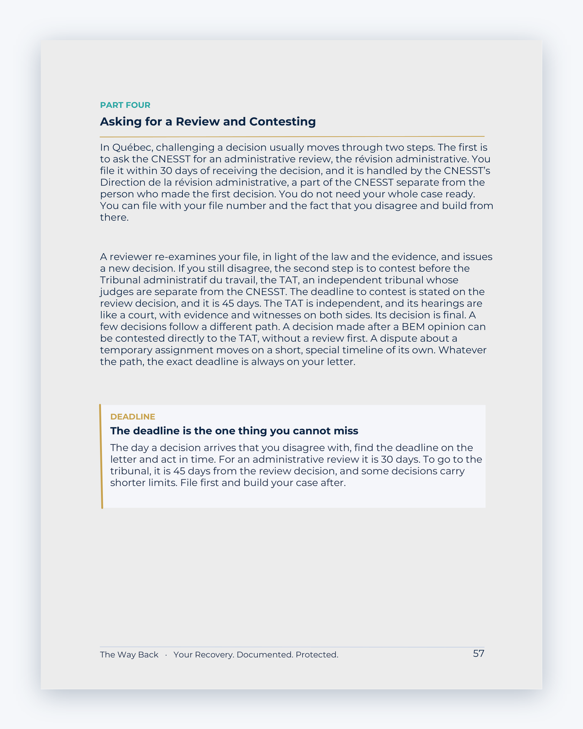 Inside the Quebec Workplace Injury Companion Guide by Hurt Square: Asking for a Review and Contesting, how to ask for a review when you disagree with a decision.