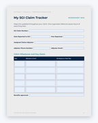 Inside the Saskatchewan MVA Companion Guide by Hurt Square: My SGI Claim Tracker, a fillable page for keeping your own record.