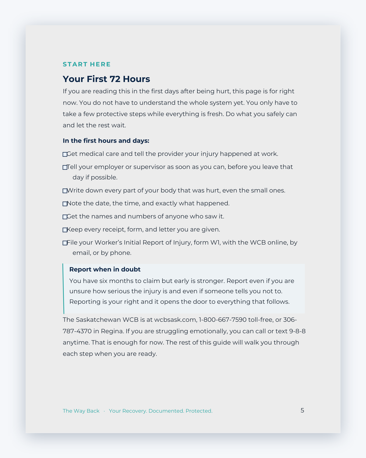 Inside the Saskatchewan Workplace Injury Companion Guide by Hurt Square: Your First 72 Hours, the dates and deadlines to keep track of.