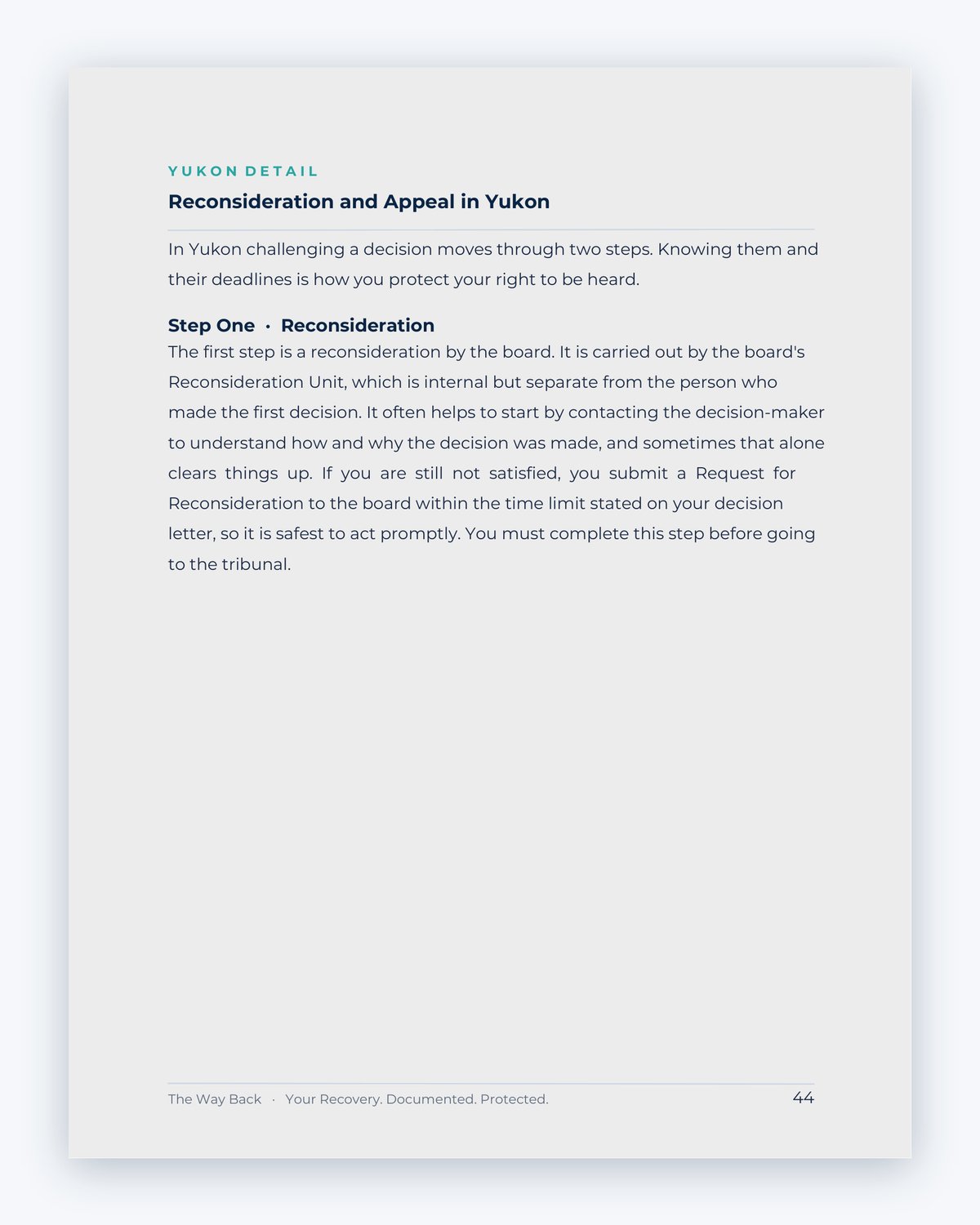Inside the Yukon Workplace Injury Companion Guide by Hurt Square: Reconsideration and Appeal in Yukon, how to ask for a review when you disagree with a decision.