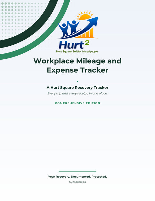 Cover of the Workplace Mileage and Expense Tracker by Hurt Square, a fillable log of trips and costs after a workplace injury.