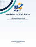 Cover of the MVA Return to Work Tracker by Hurt Square, a fillable record of restrictions, hours and lost income after a crash.