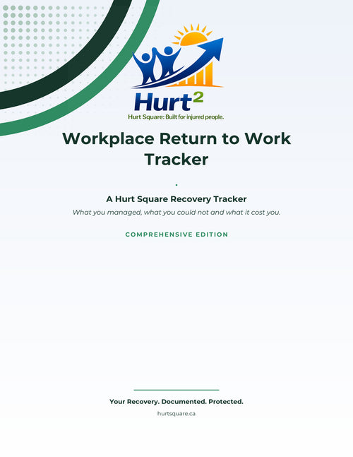 Cover of the Workplace Return to Work Tracker by Hurt Square, a fillable record of restrictions, modified work and lost income.